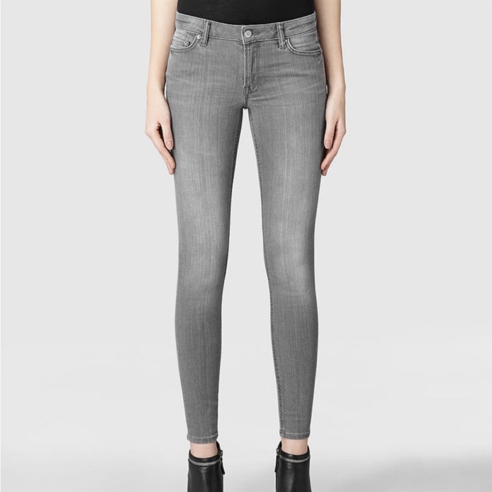 All Saints Mast Light Grey Skinny Jeans Sz 25